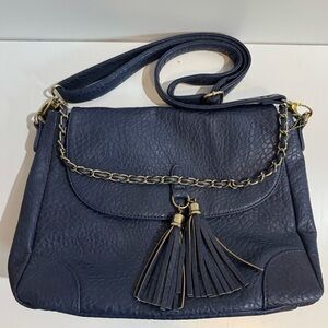 Big Buddha Navy‎ Pebbled Vegan Leather Crossbody W/ Gold Accents
